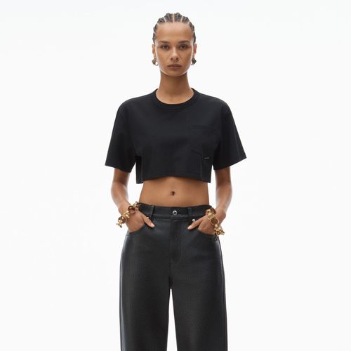 Women's Cropped Pocket Tee In High Twist Jersey Black