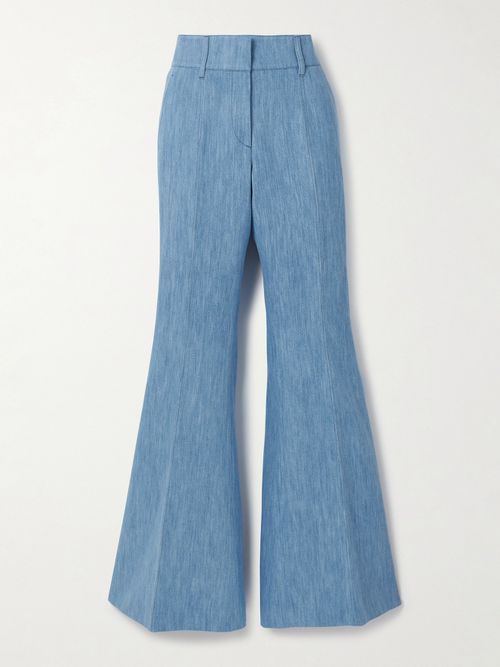 Rhein Cotton And Linen-blend Chambray Flared Pants