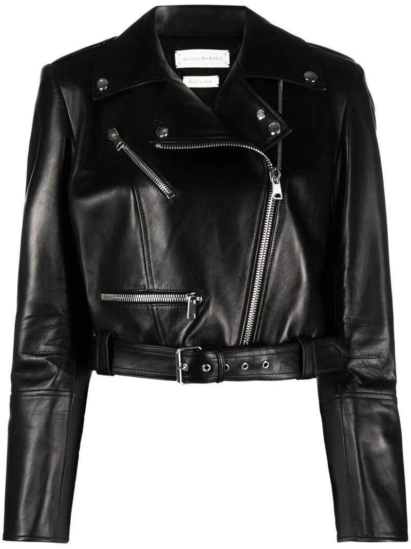 알렉산더맥퀸 여성 Cropped Leather Biker Jacket