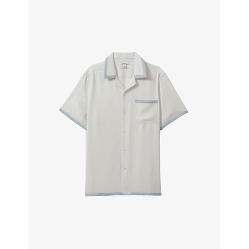 Mens Ecru/soft Blue Vita Contrast-trim Regular-fit Woven Shirt L