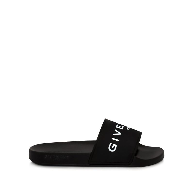 지방시 Logo Flat Sandal with Raised Logo in Black