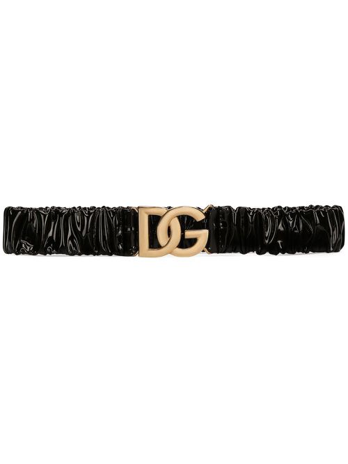 DG logo-detail ruched belt - Black