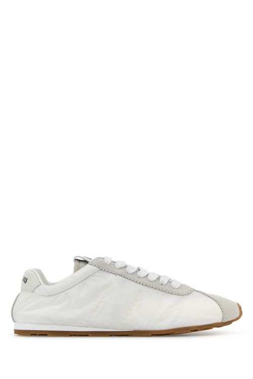 White Fabric And Suede Sneakers