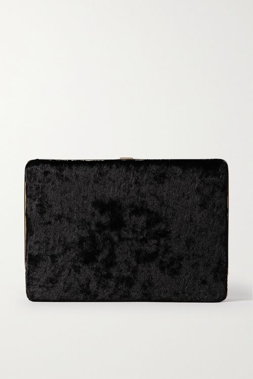 Leather-trimmed Velvet Clutch