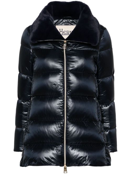 Faux-fur collar down coat - Blue