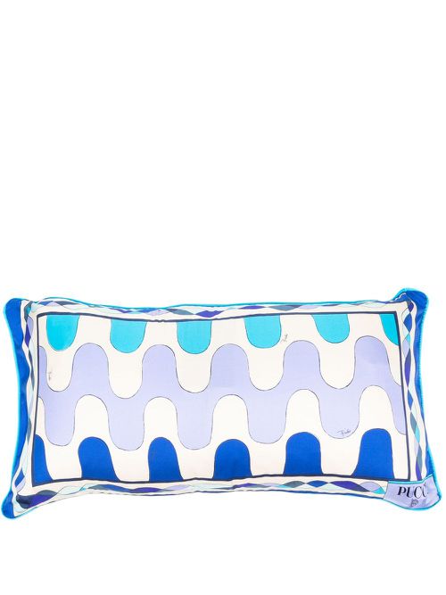 Fiamme-print silk-twill cushion - Blue