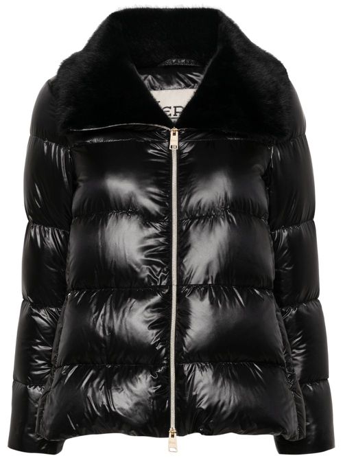 Faux-fur collar puffer jacket - Black