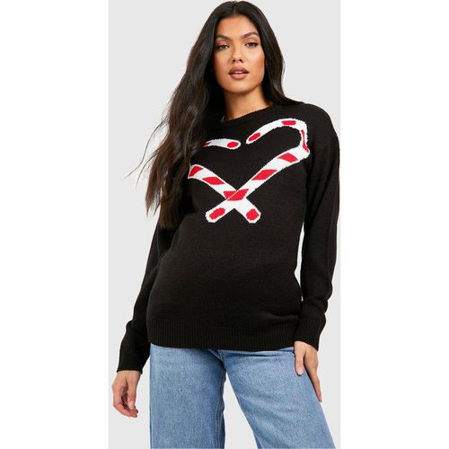Womens Maternity Candy Cane Christmas Jumper - Black - 14, Black