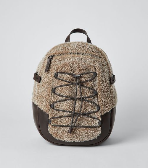 Curly Shearling and Leather Backpack