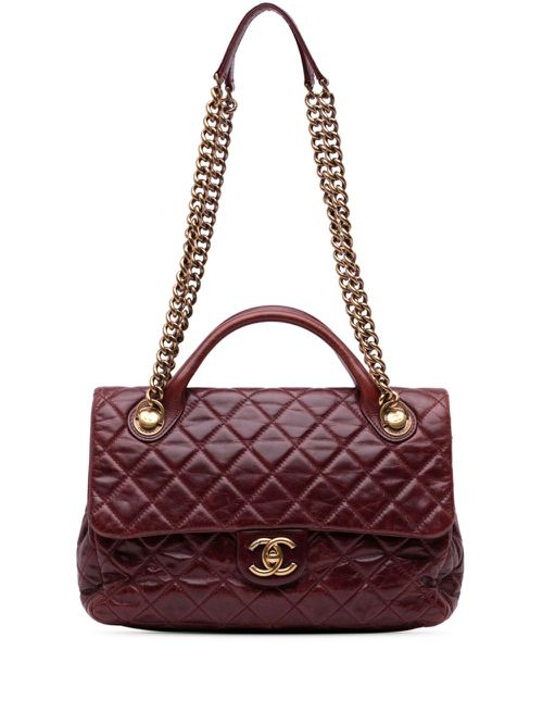 CHANEL Pre-Owned 2013-2014 Medium Glazed Calfskin Castle Rock Top Handle Flap satchel - Red