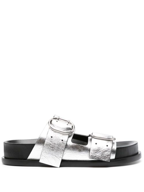 Double-buckle leather sandals - Silver