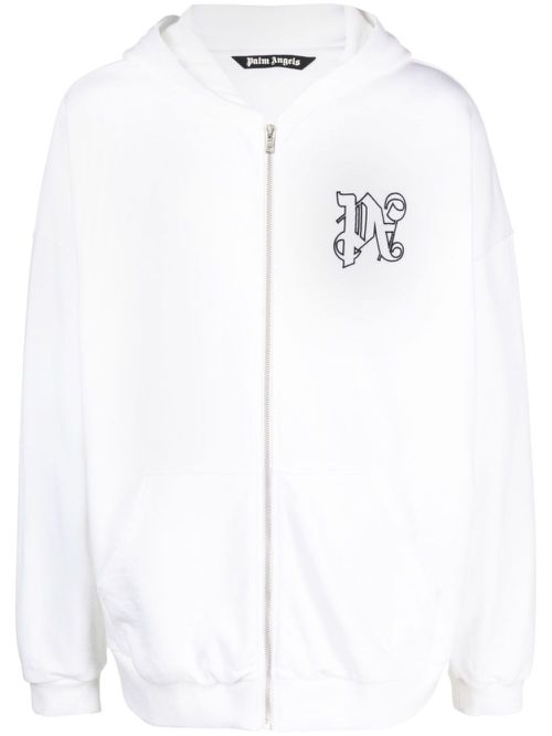 Monogram-embroidered cotton hoodie - White