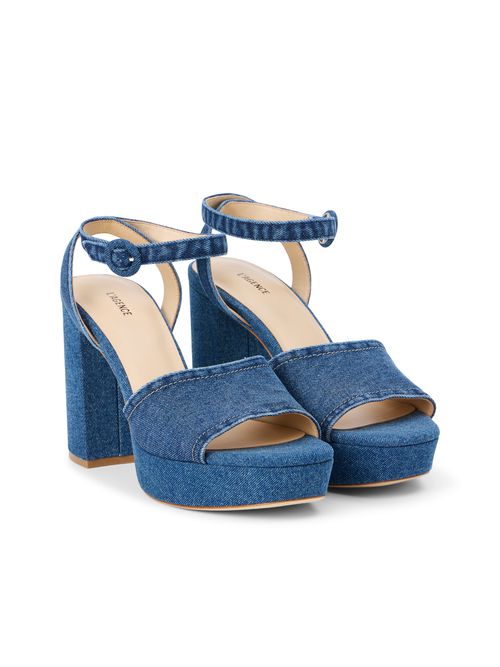 Andree Denim Platform Sandal In Dark Blue Denim